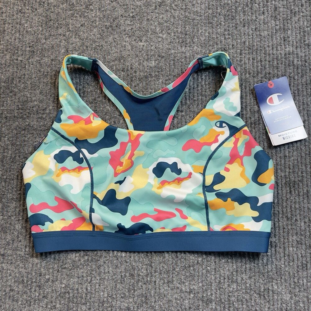 Champion Moisture-Wicking Moderate Support Sports Bra Size 1X Colorful Camo NEW